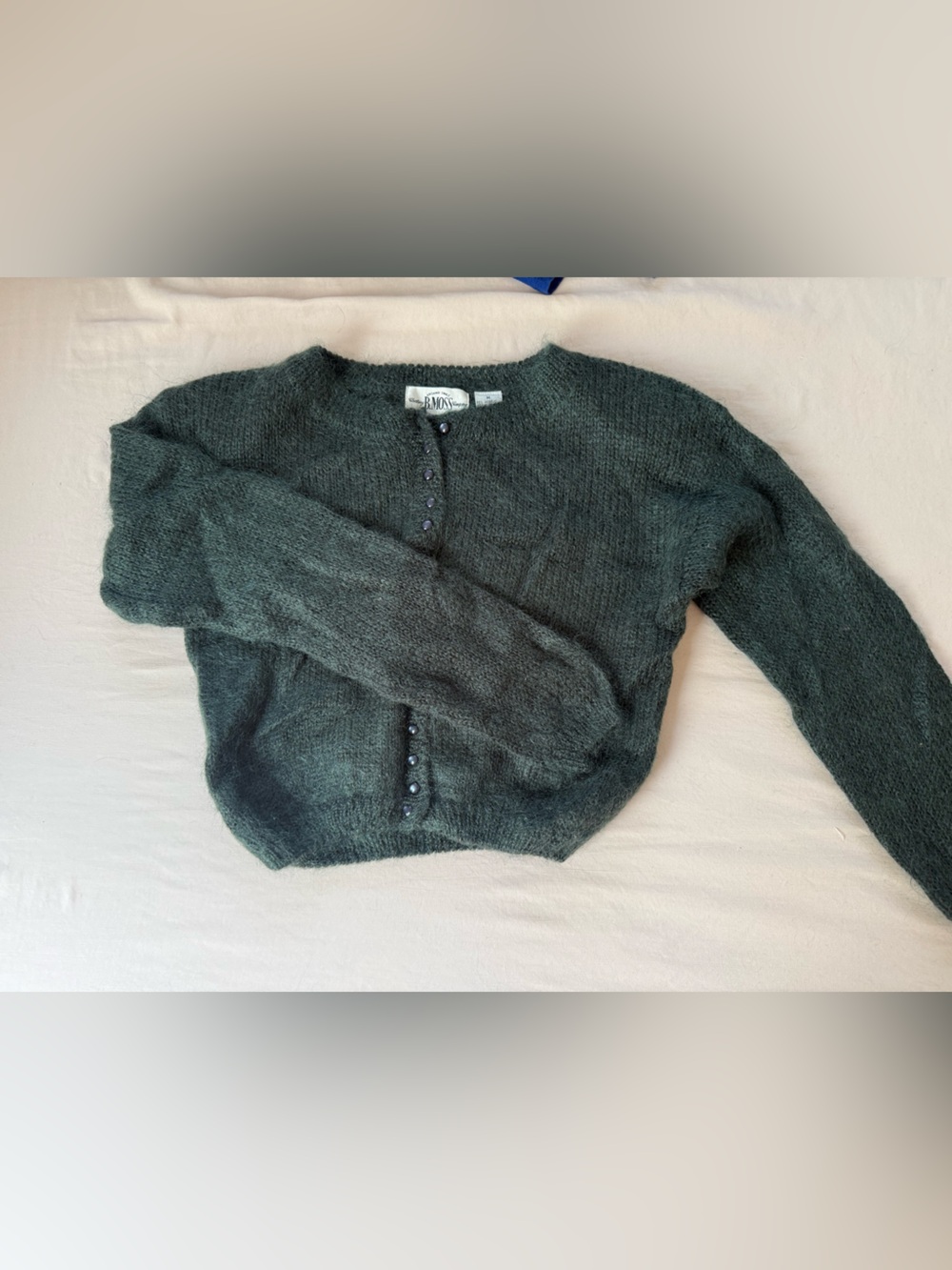 Tailor B. Moss Dark Teal Cropped Knit Cardigan with Bead Buttons